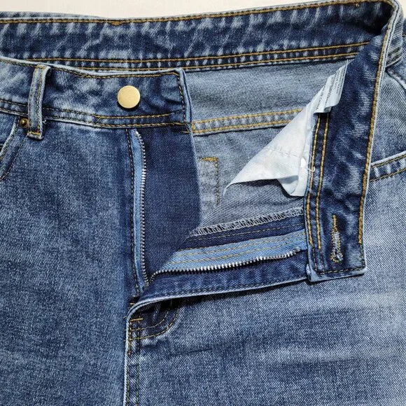 High-Waisted Wide-Leg Jeans Womens Medium Wash Relaxed Fit Denim - Picture 6 of 8